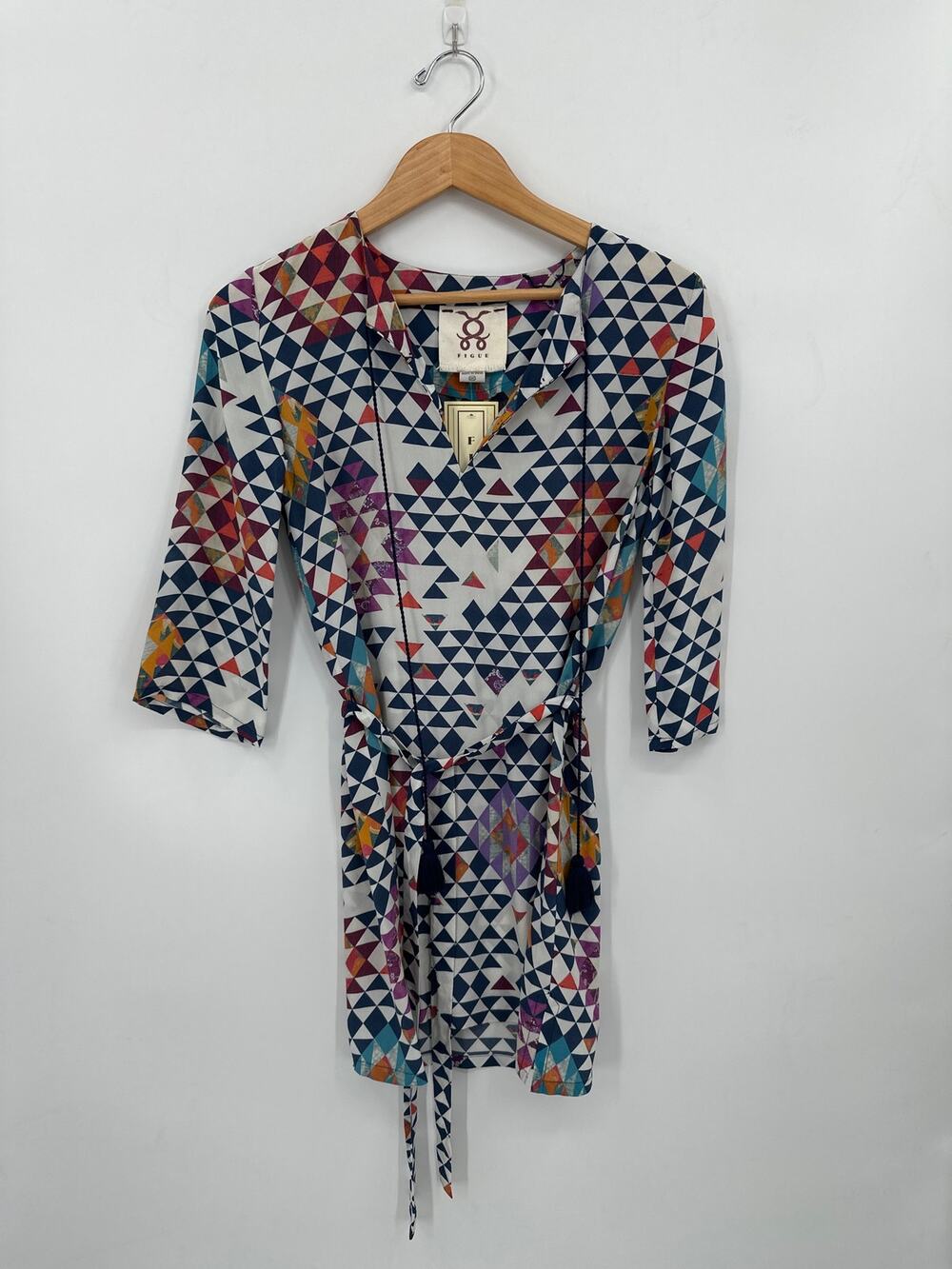 Figue 100% Silk Shirt Dress Aztec Print Size XXS NWT Swimsuit cover